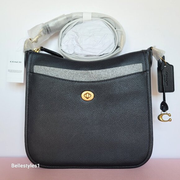COACH Chaise Pebbled Leather Crossbody Bag- Black color ⭐ - Picture 1 of 16